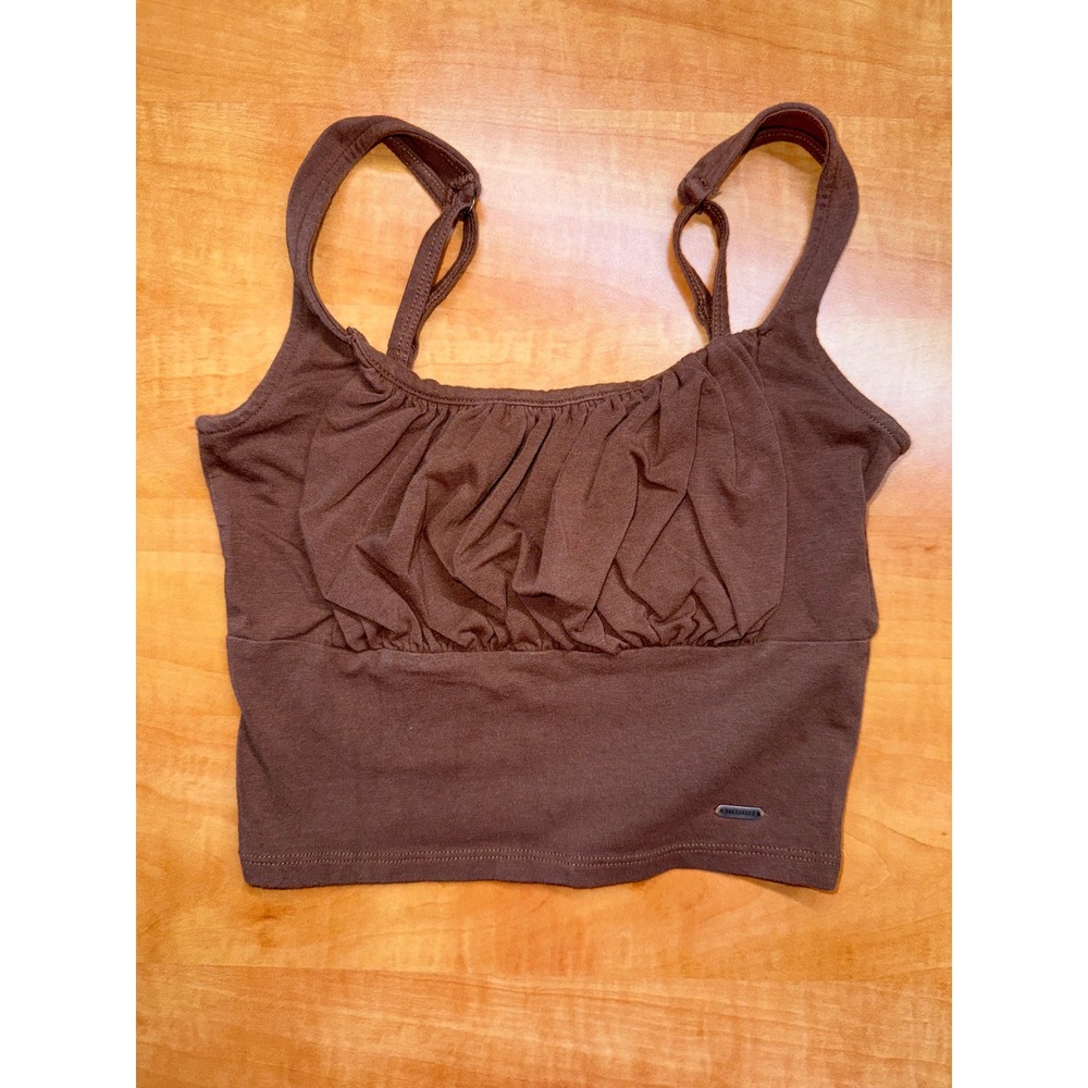 Hollister Must-Have Collection Brown Ruched Crop Top XS Sleeveless Cotton Blend